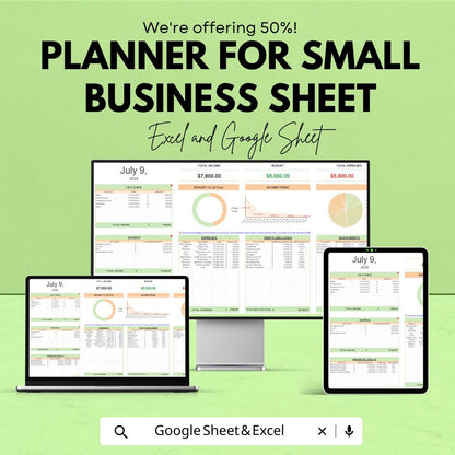 Small Business Planner Sheet | Budget, Financial Goals, Expense Tracker | Google Sheet Template for Entrepreneurs | Easy Business Management