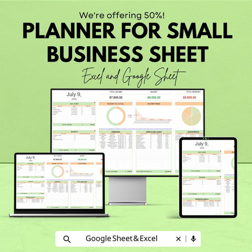 Small Business Planner Sheet | Budget, Financial Goals, Expense Tracker | Google Sheet Template for Entrepreneurs | Easy Business Management