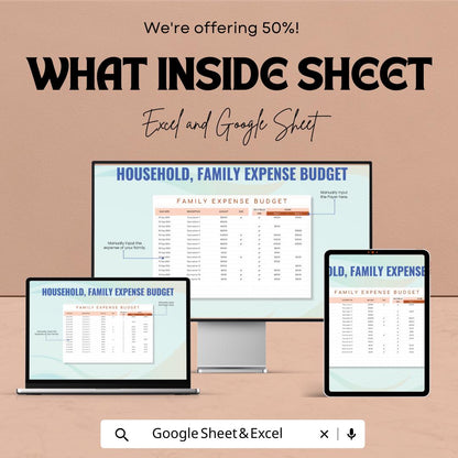 Household Family Expense Budget Template | Monthly Budget Planner | Family Finance Tracker | Expense Spreadsheet
