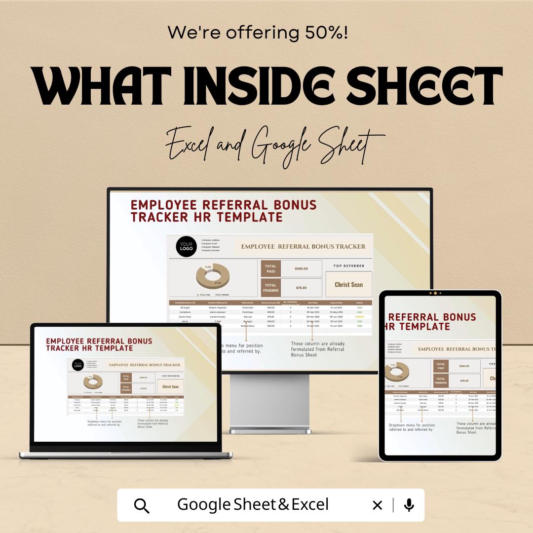 Employee Referral Bonus Tracker HR Template | Excel & Google Sheets | Employee Referral Program Tracker | Hiring Bonus Tracking Tool