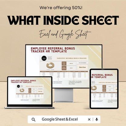 Employee Referral Bonus Tracker HR Template | Excel & Google Sheets | Employee Referral Program Tracker | Hiring Bonus Tracking Tool