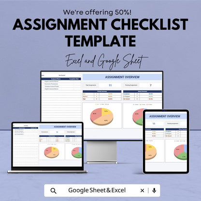 Assignment Checklist Template | Student Assignment Tracker | Homework Planner Spreadsheet | Excel & Google Sheets Checklist |