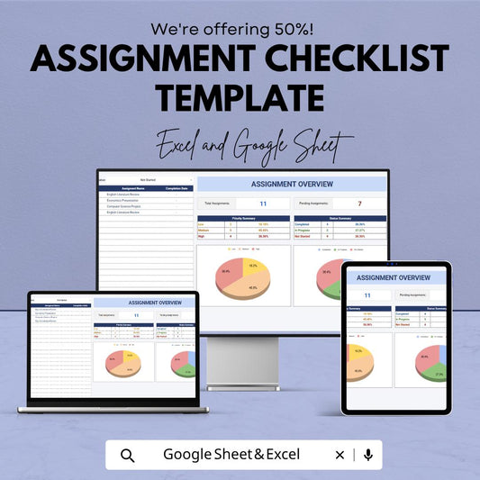 Assignment Checklist Template | Student Assignment Tracker | Homework Planner Spreadsheet | Excel & Google Sheets Checklist |