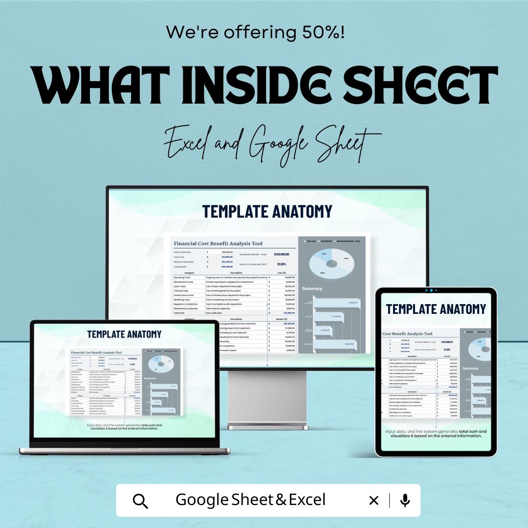 Financial Cost Benefit Analysis Tool Template |  ROI Calculator | Project Cost Analysis | Business Finance Spreadsheet
