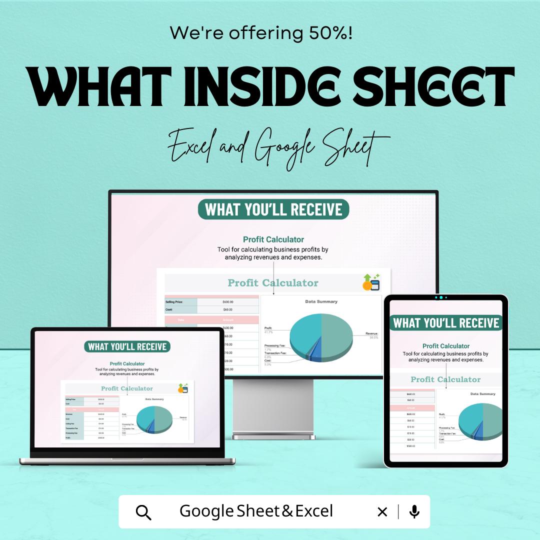 Profit Calculator Sheet | Google Sheets for Business | Income & Expense Tracker | Profit Analysis Tool | Editable Financial Spreadsheet