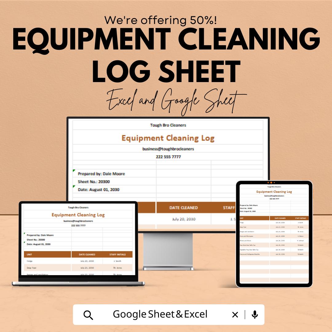 Equipment Cleaning Log Template | Google Sheets & Excel | Cleaning Schedule | Maintenance Tracker | Digital Logbook
