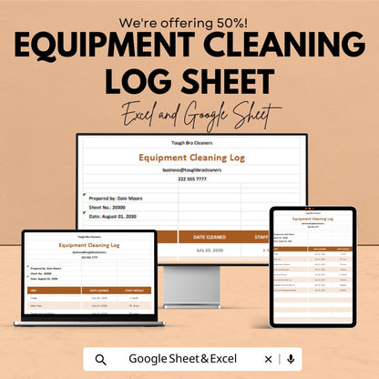 Equipment Cleaning Log Template | Google Sheets & Excel | Cleaning Schedule | Maintenance Tracker | Digital Logbook