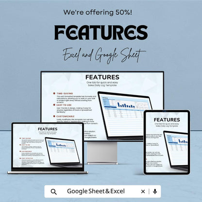 Sales Daily Log Template | Sales Tracker Spreadsheet | Daily Sales Report Template | Excel & Google Sheets | Sales Performance Dashboard