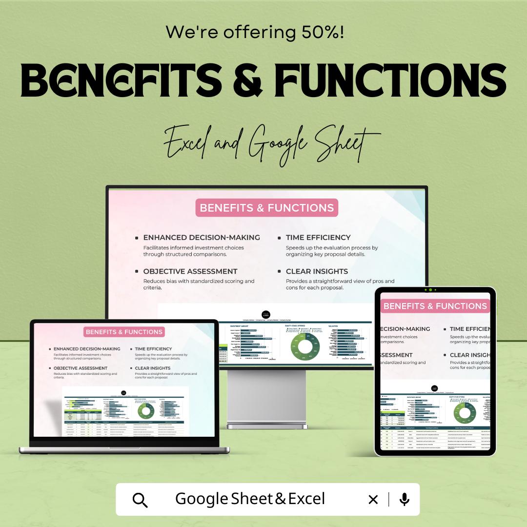 Startup Investment Proposal Comparison Sheet | Google Sheets & Excel | Investment Tracker | Proposal Scorecard | Startup Analysis Tool