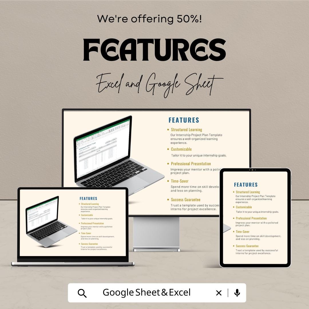 Internship Project Plan Sheet | Excel & Google Sheets Template | Internship Tracking | Activity Management Template | Project Plan Template