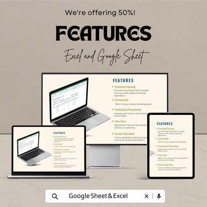 Internship Project Plan Sheet | Excel & Google Sheets Template | Internship Tracking | Activity Management Template | Project Plan Template