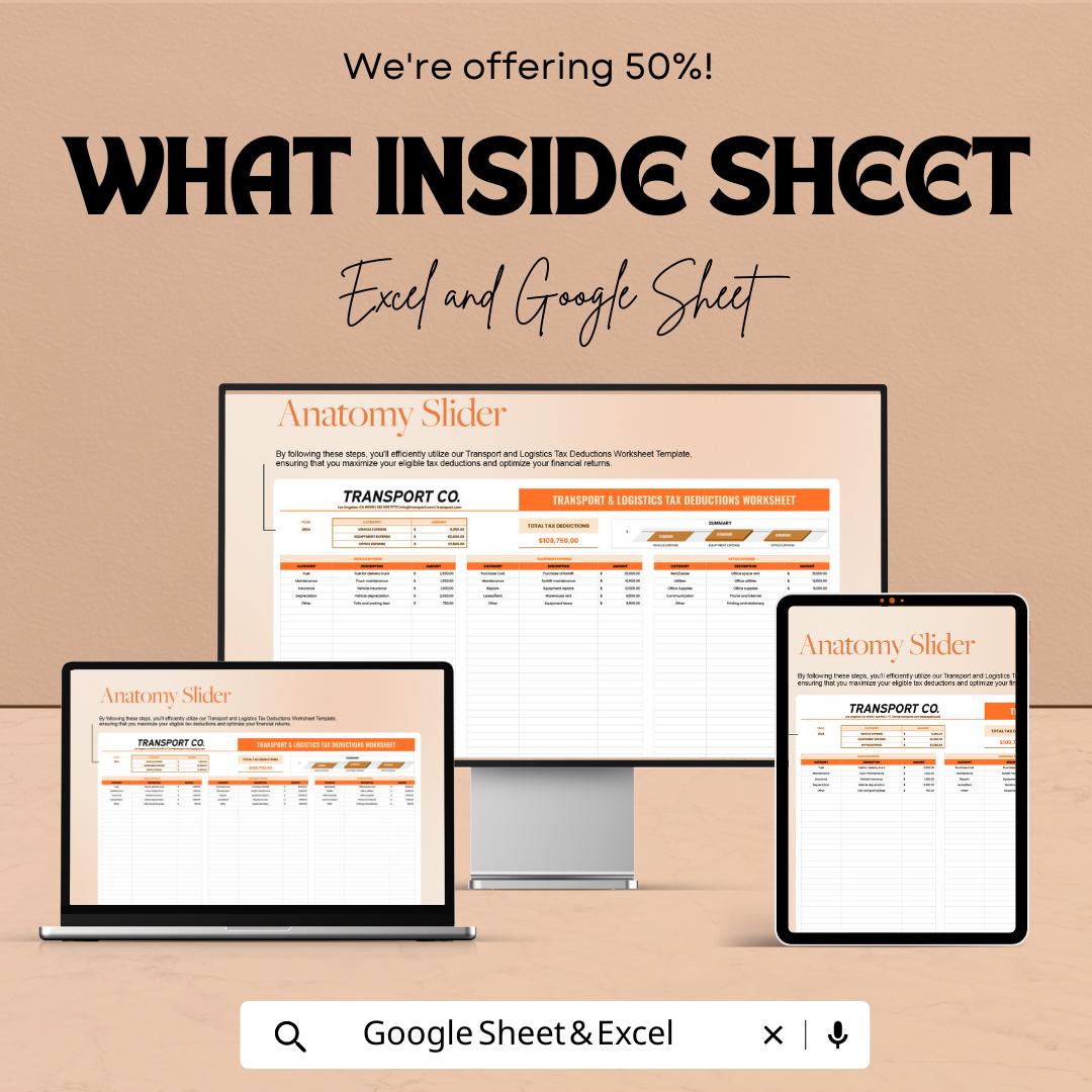 Transport and Logistics Tax Deductions Worksheet Template | Trucking Tax Tracker | Logistics Finance Spreadsheet | Tax Deduction Tracker