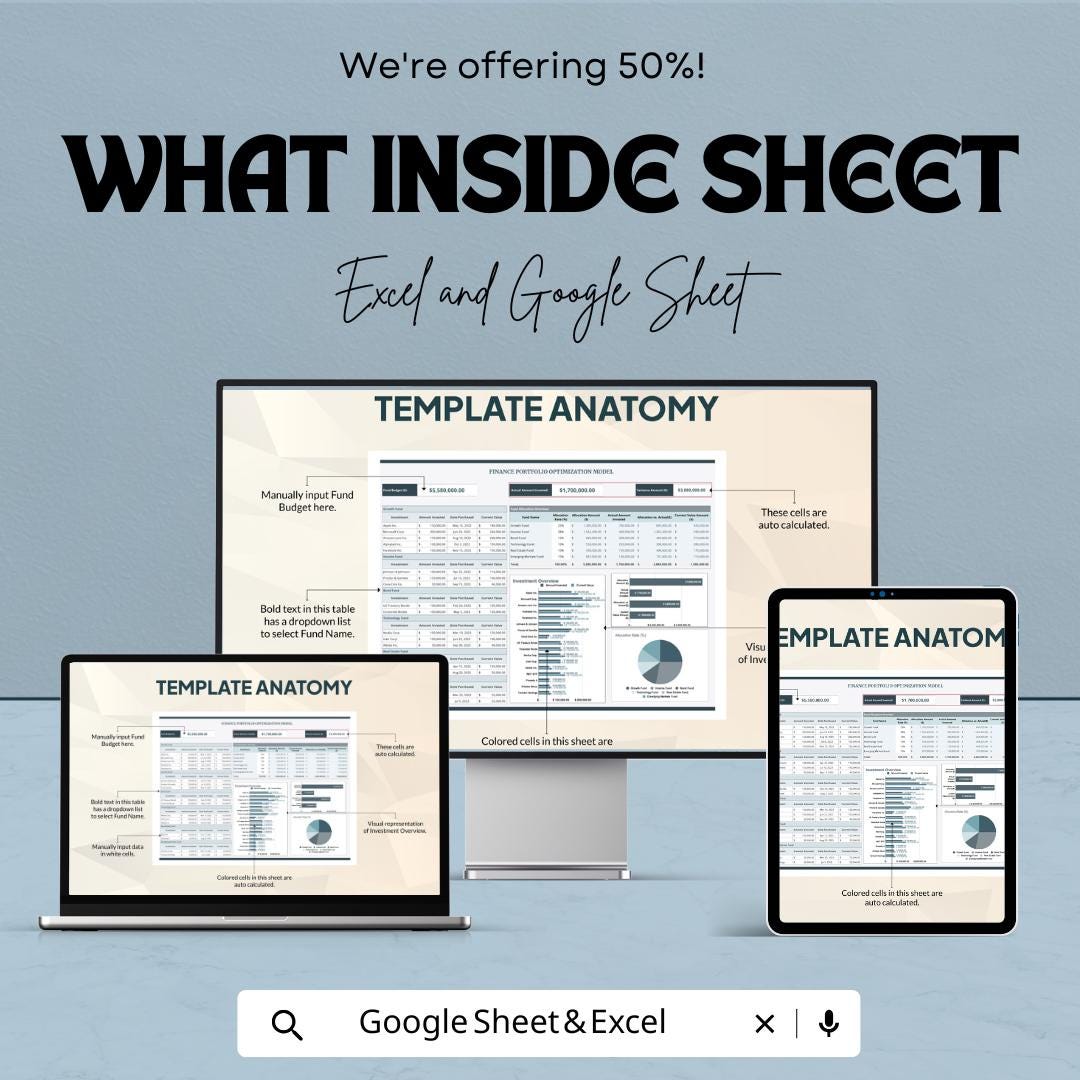 Finance Portfolio Optimization Model Template | Investment Tracker | Asset Allocation Tool | Portfolio Analysis Spreadsheet