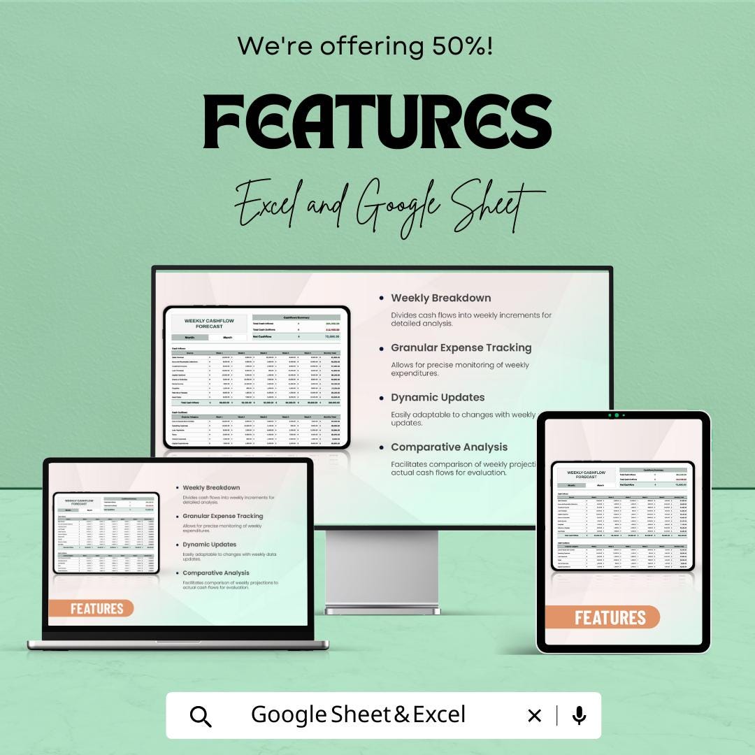 Weekly Cashflow Forecast Template, Excel & Google Sheets Cash Flow Planner, Weekly Budget Spreadsheet, Business Cash Flow Tracker