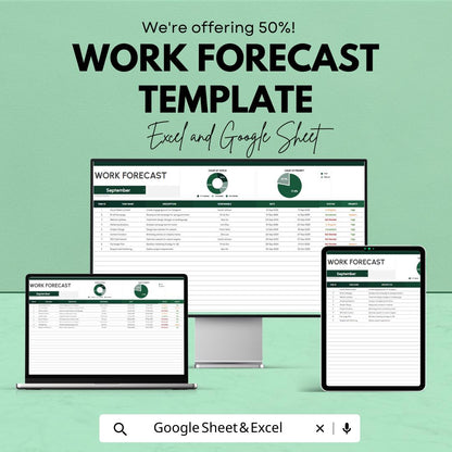 Work Forecast Template | Task Forecast Spreadsheet | Project Workload Planner | Excel & Google Sheets Work Tracker | Team Planning Dashboard