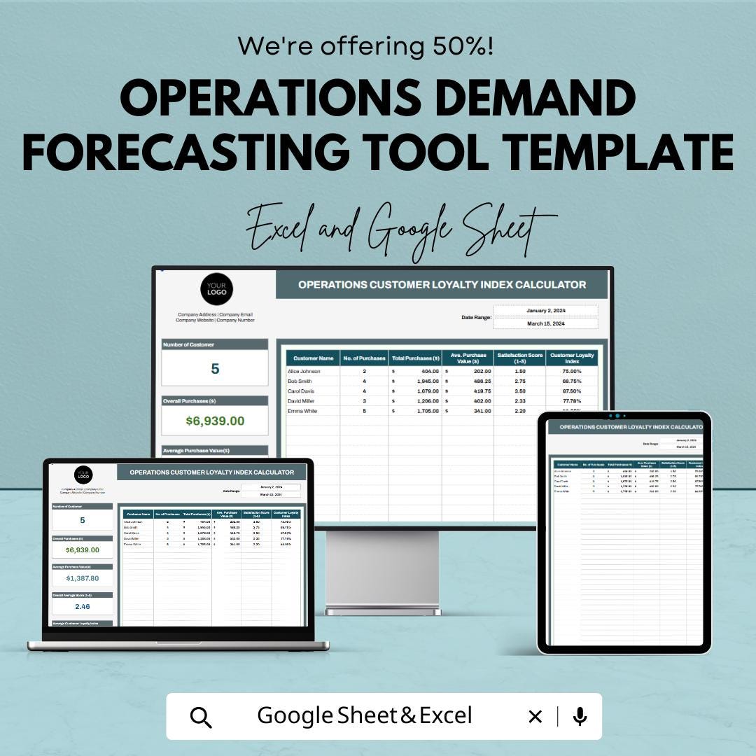 Operations Demand Forecasting Tool Template | Demand Planning Spreadsheet | Excel & Google Sheets