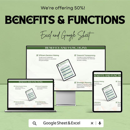 ROI Template | Return on Investment Calculator | Financial Analysis | Business ROI Spreadsheet | Investment Tracking Tool