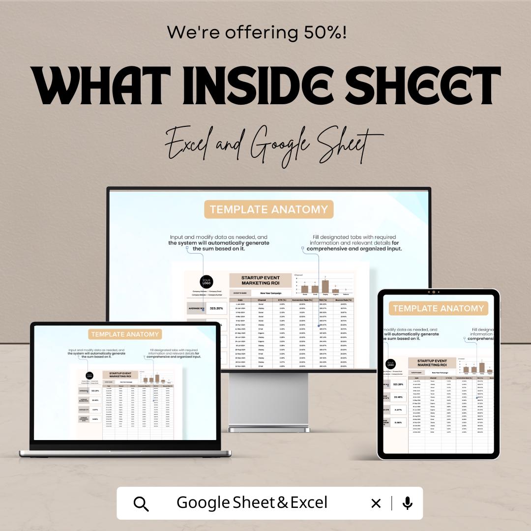 Startup Event Marketing ROI Template | Event ROI Calculator Spreadsheet | Excel & Google Sheets Marketing Tool
