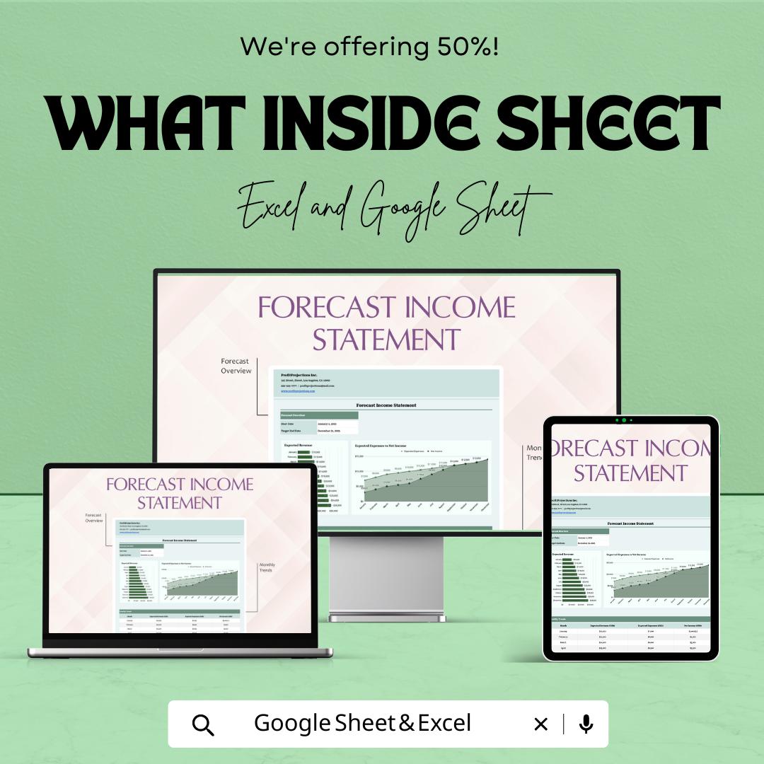 Forecast Income Statement Template | Financial Projection Spreadsheet | Business Forecast Tool | Excel & Google Sheets
