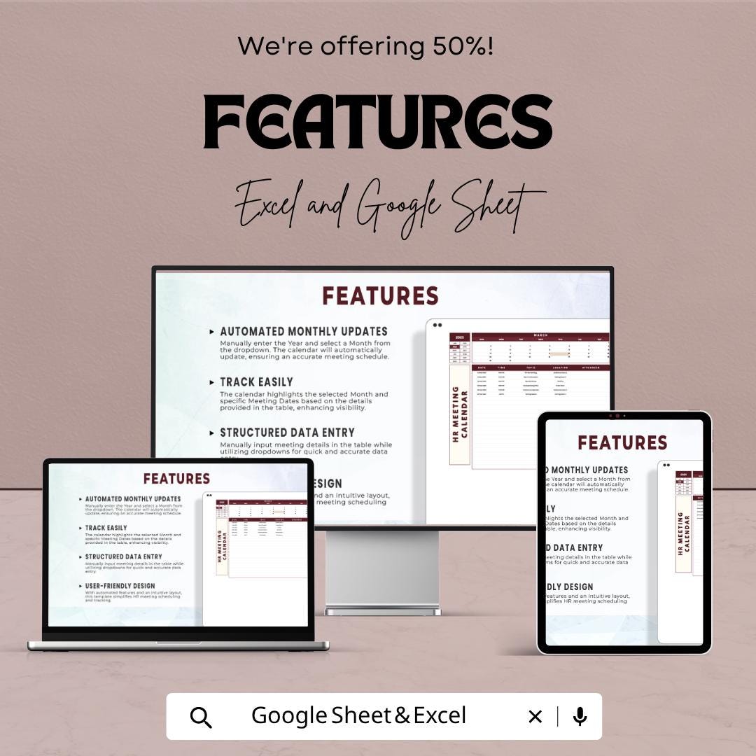 HR Meeting Calendar Template | HR Planner Spreadsheet | Meeting Schedule Tracker | Employee Meeting Log | HR Management Tool