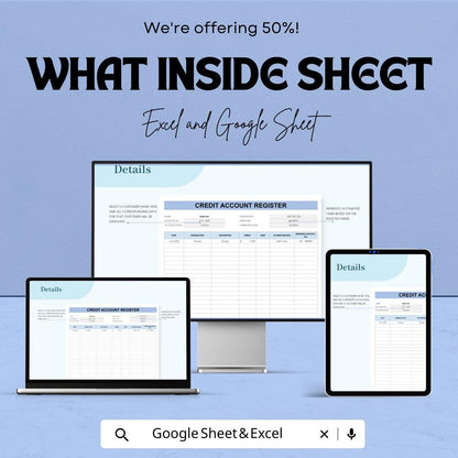 Credit Account Register Template | Excel & Google Sheets Customer Credit Tracker | Transaction Log Spreadsheet | Account Balance Register