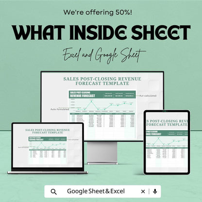 Sales Post-Closing Revenue Forecast Template | Revenue Projection Spreadsheet | Sales Forecast Tracker | Deal Revenue Planner