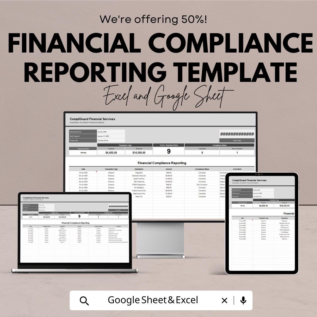 Financial Compliance Reporting Template | Compliance Tracker Spreadsheet | Regulatory Reporting Tool | Audit & Data Management Template