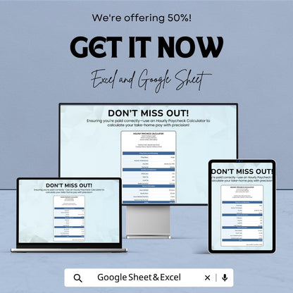 Hourly Paycheck Calculator Template | Payroll Spreadsheet | Salary & Tax Calculator | Payslip Generator | Income Tracker Tool