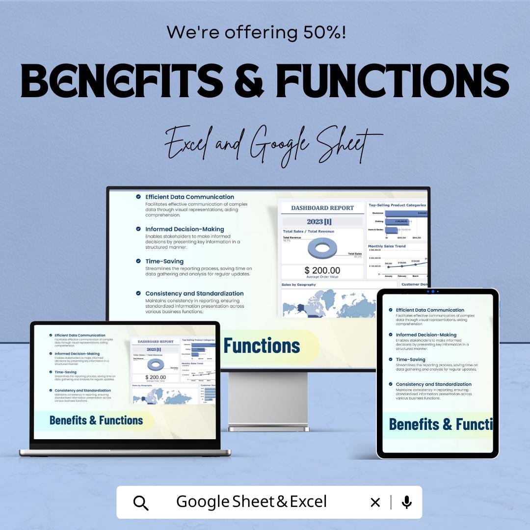 Dashboard Report Template | Excel & Google Sheets | KPI Dashboard | Business Analytics | Sales Report Template | Data Visualization Tool