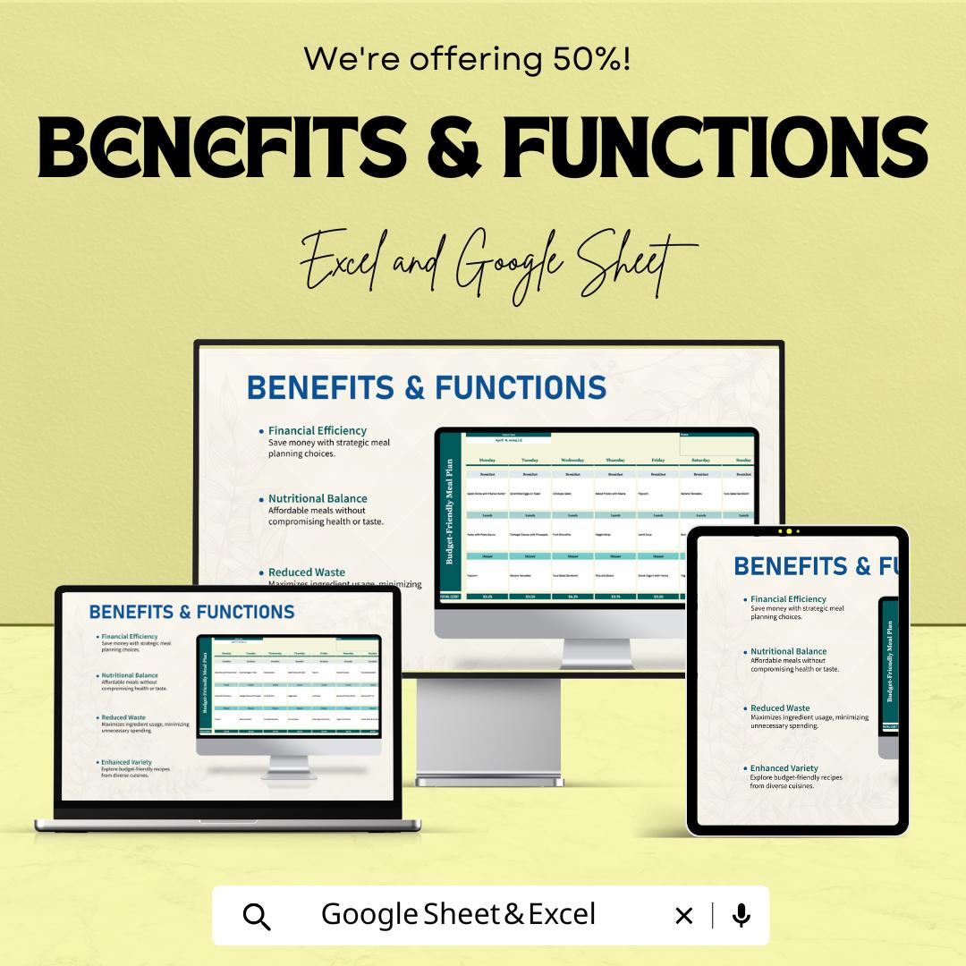 Budget-Friendly Meal Plan Sheet | Excel & Google Sheet Template for Smart Meal Planning