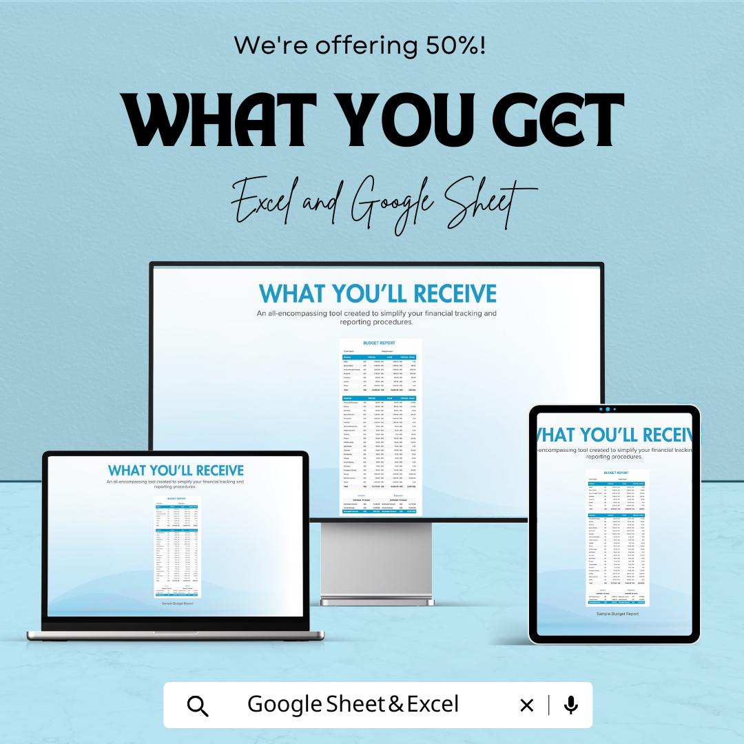 Budget Report Template | Excel & Google Sheets | Monthly Financial Tracker | Income Expense Report | Editable Budget Spreadsheet