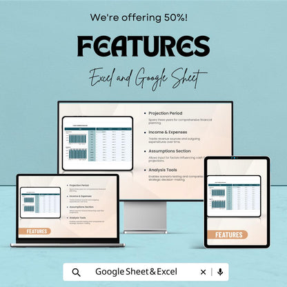 3 Year Cashflow Forecast Template | Cash Flow Projection Excel & Google Sheets | Financial Forecasting Template | Business Budget Planner