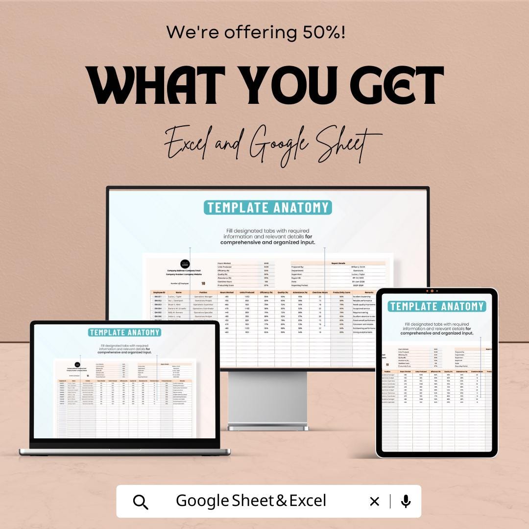 Operations Workforce Productivity Report Template | Team Performance Dashboard | Excel & Google Sheets Template