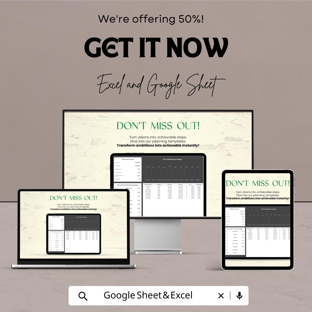 Advertising Programmatic Ad Buying Performance Sheet | Excel & Google Sheets Template | Ad Performance Tracker | Media Buying Dashboard