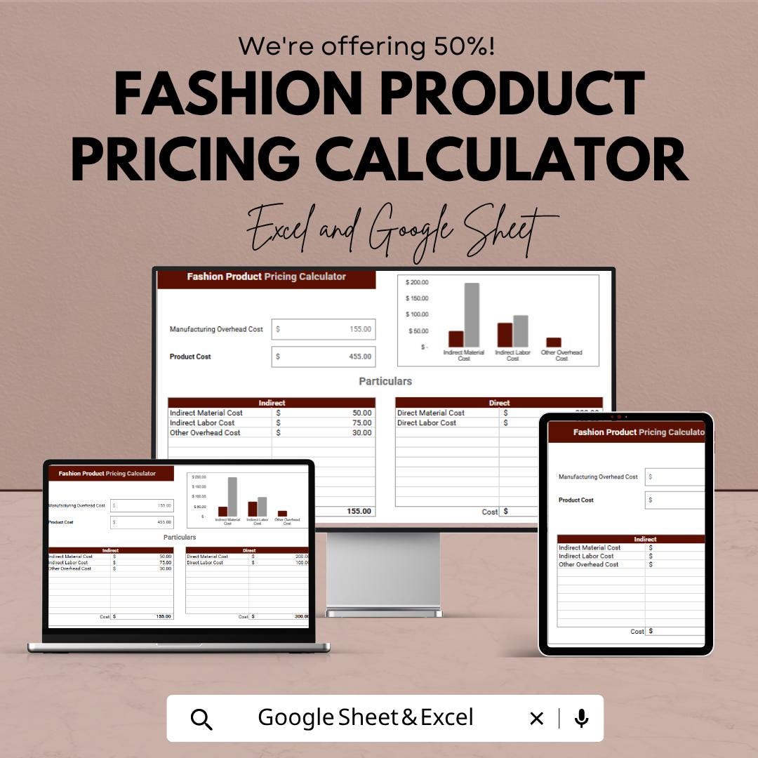Fashion Pricing Calculator Excel | Product Cost Calculator | Clothing Pricing Template | Garment Cost Sheet | Profit Margin Calculator