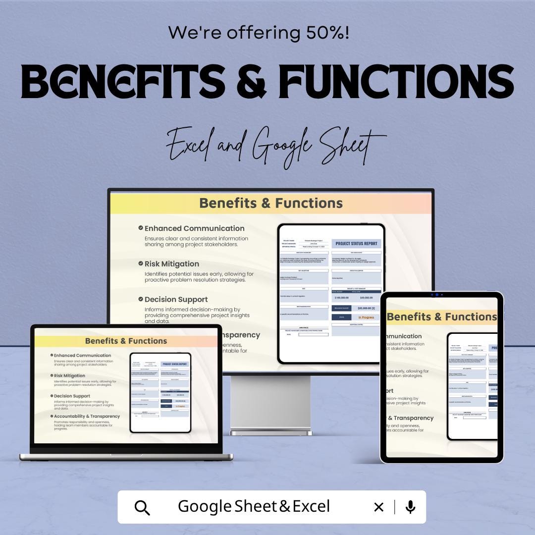 Project Status Report Template | Project Tracking Spreadsheet | Weekly Status Report | Project Management Template | Excel & Google Sheets |