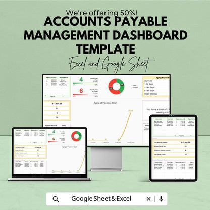 Accounts Payable Management Dashboard Template | Invoice Tracker Spreadsheet | Vendor Payment Tracker | Excel & Google Sheets Template