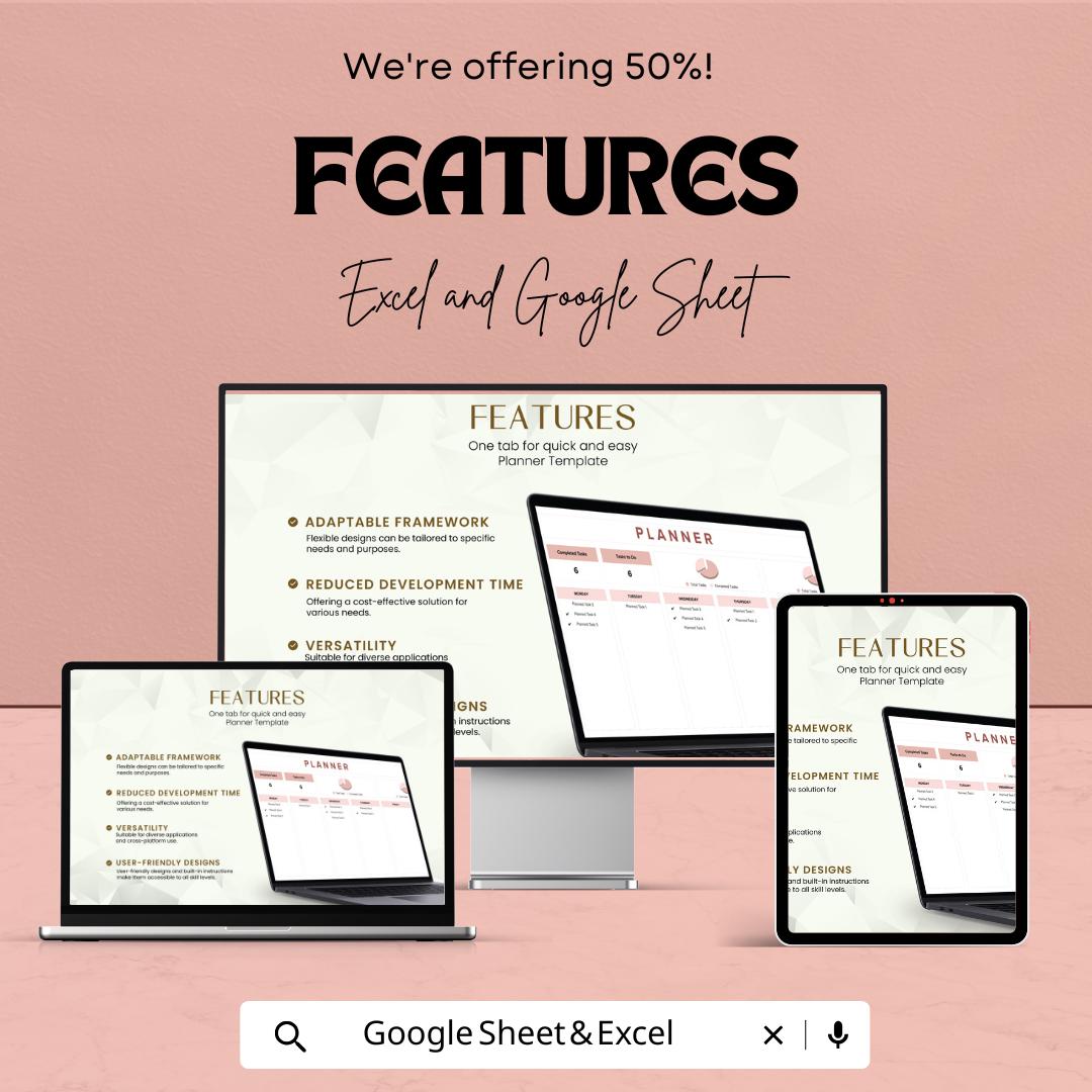 Planner Template | Google Sheets & Excel | Task Organizer | Daily Weekly Monthly Planner | Productivity Tracker | Editable Schedule