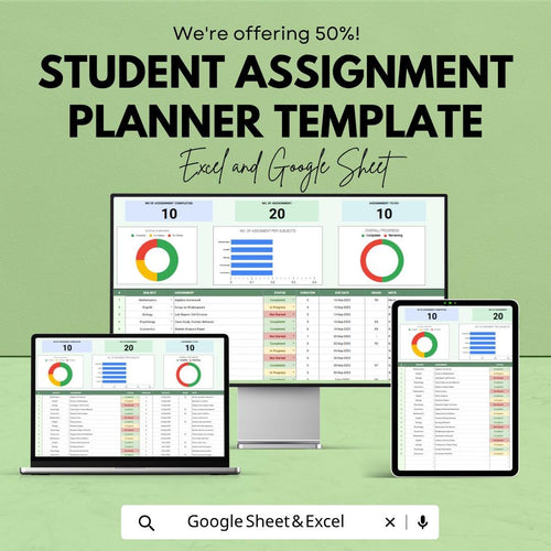 Student Assignment Planner Template | Assignment Tracker Spreadsheet | Study Planner | Homework Task Organizer | Deadline Tracker