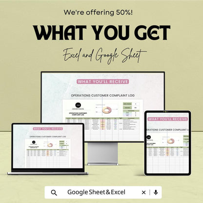 Customer Complaint Log Sheet | Google Sheets & Excel | Operations Tracker | Complaint Management Template | Business Issue Log