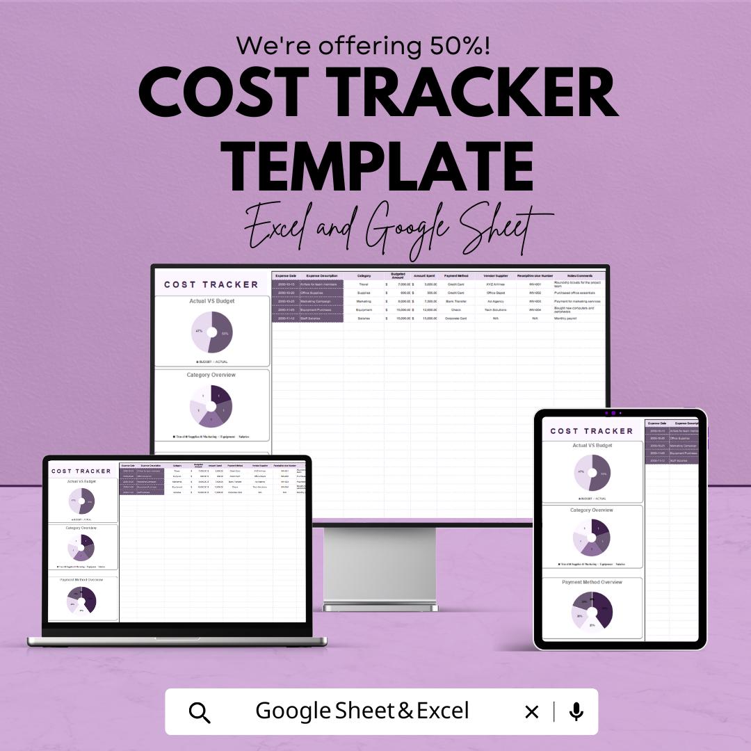 Cost Tracker Template | Expense Tracking Spreadsheet | Budget and Cost Management Sheet | Excel & Google Sheets