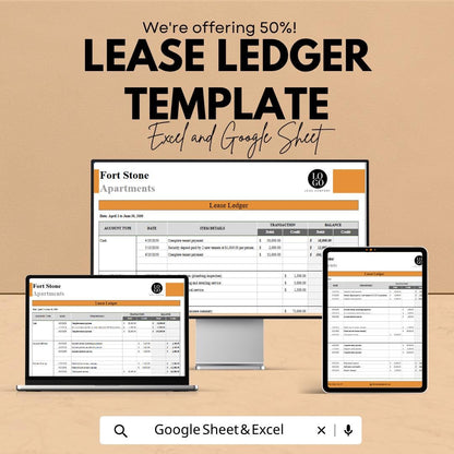 Lease Ledger Template Excel Google Sheets | Rent Payment Tracker | Lease Management Spreadsheet | Rental Ledger Template | Property Manageme