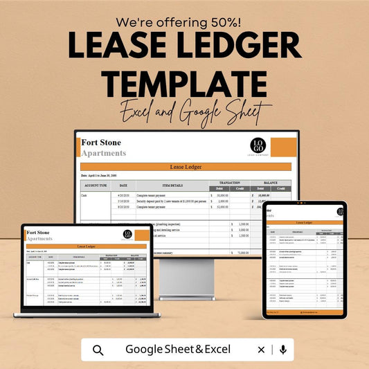 Lease Ledger Template Excel Google Sheets | Rent Payment Tracker | Lease Management Spreadsheet | Rental Ledger Template | Property Manageme
