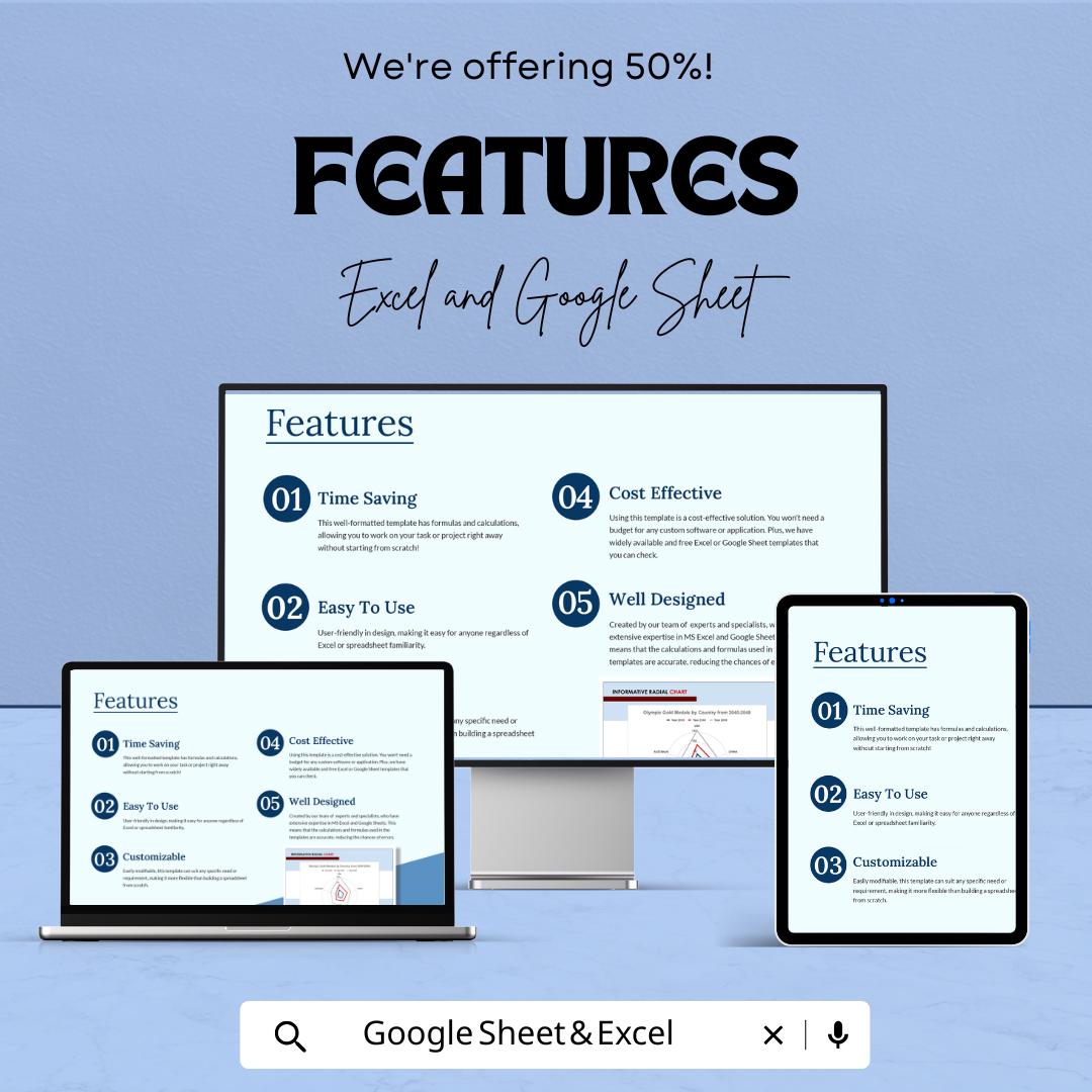 Informative Radial Chart Template | Excel & Google Sheet Dashboard | Data Visualization Chart | Editable Performance Report
