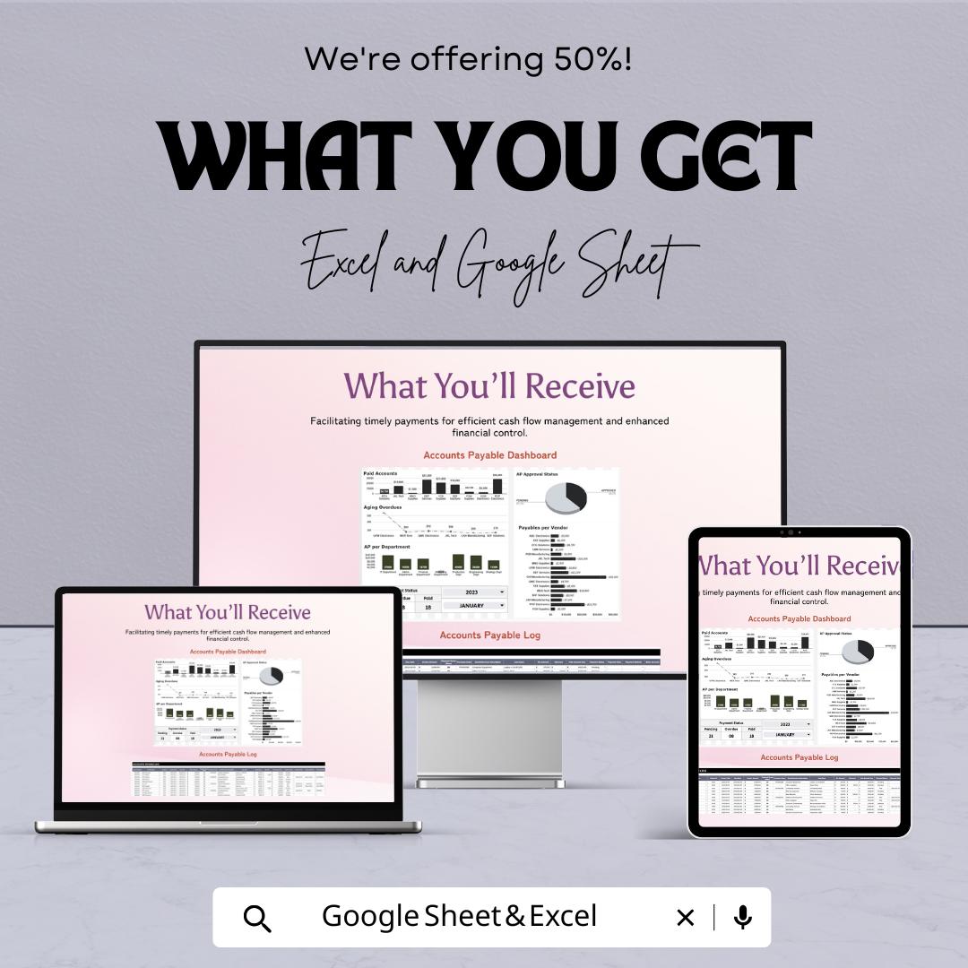 Accounts Payable Dashboard Template | Excel and Google Sheets | Financial Management | Invoice Tracking | Payment Status Report |