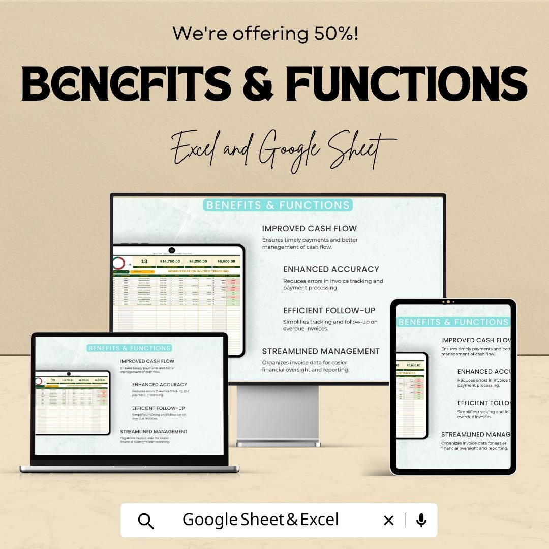 Administration Invoice Tracking Template | Invoice Log for Excel & Google Sheets | Payment Status Tracker | Invoice Management Tool