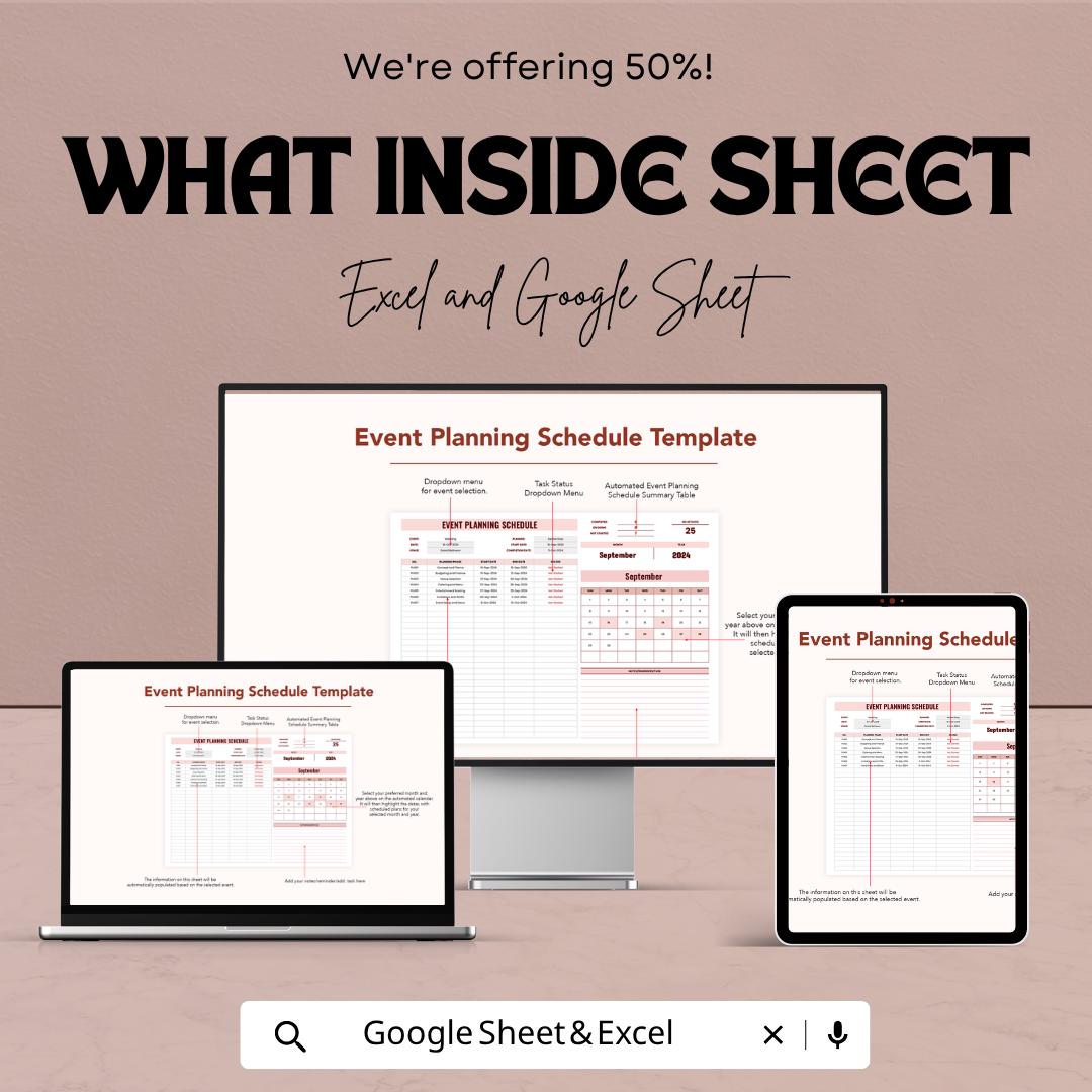 Event Planning Schedule Template | Event Planner Spreadsheet | Event Checklist & Timeline | Party Wedding Planner