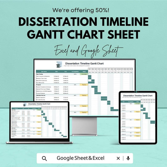 Dissertation Timeline Gantt Chart Template – Excel and Google Sheets – Milestone Monitoring & Goal Planning – Ready-to-Use Template –