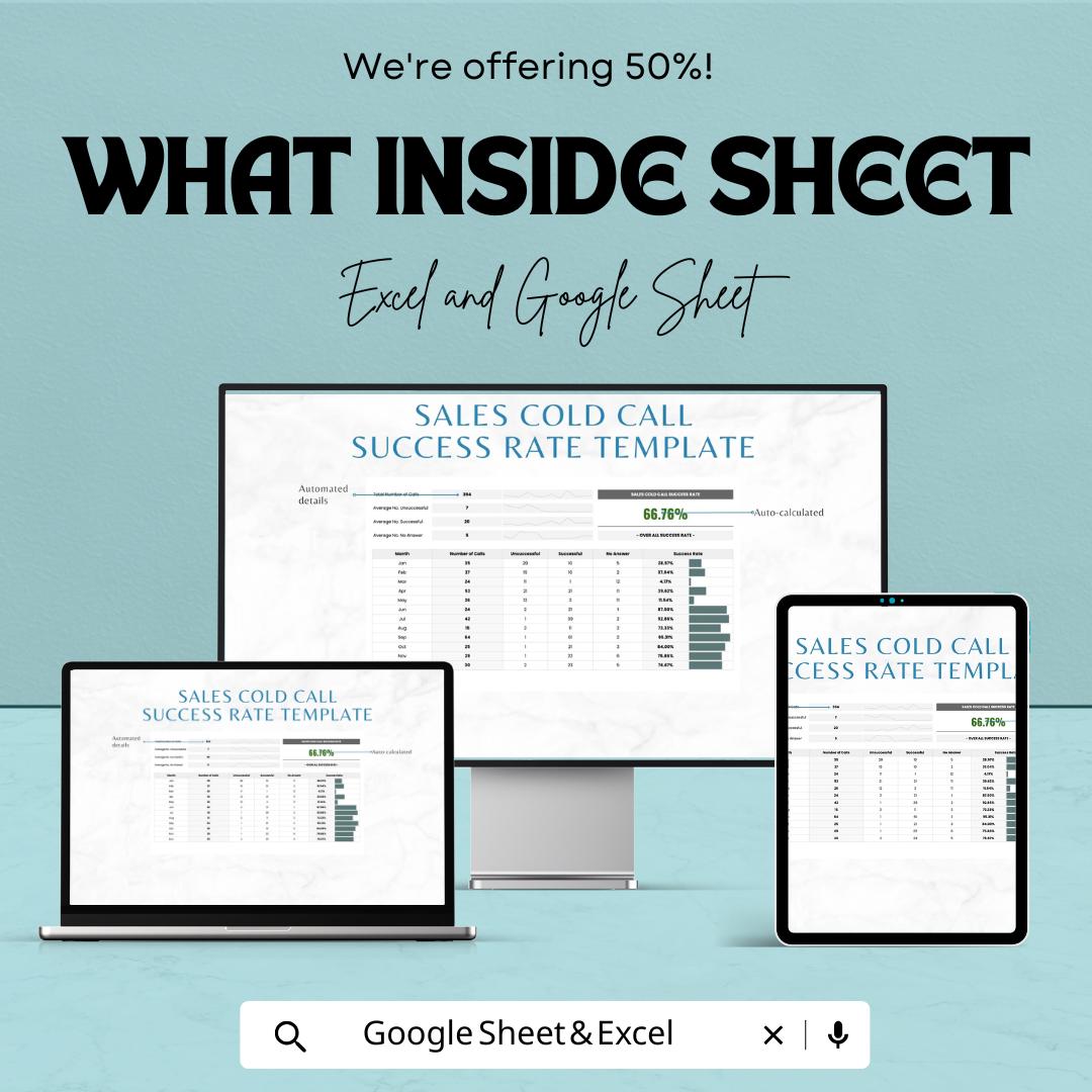 Sales Cold Call Success Rate Template | Excel & Google Sheets | Sales Call Tracker | Cold Calling Performance Analysis