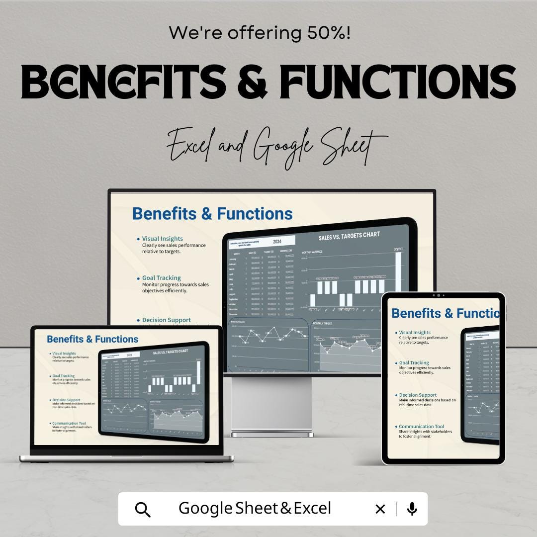 Sales vs. Targets Chart Template for Excel & Google Sheets - Track Sales Performance Easily